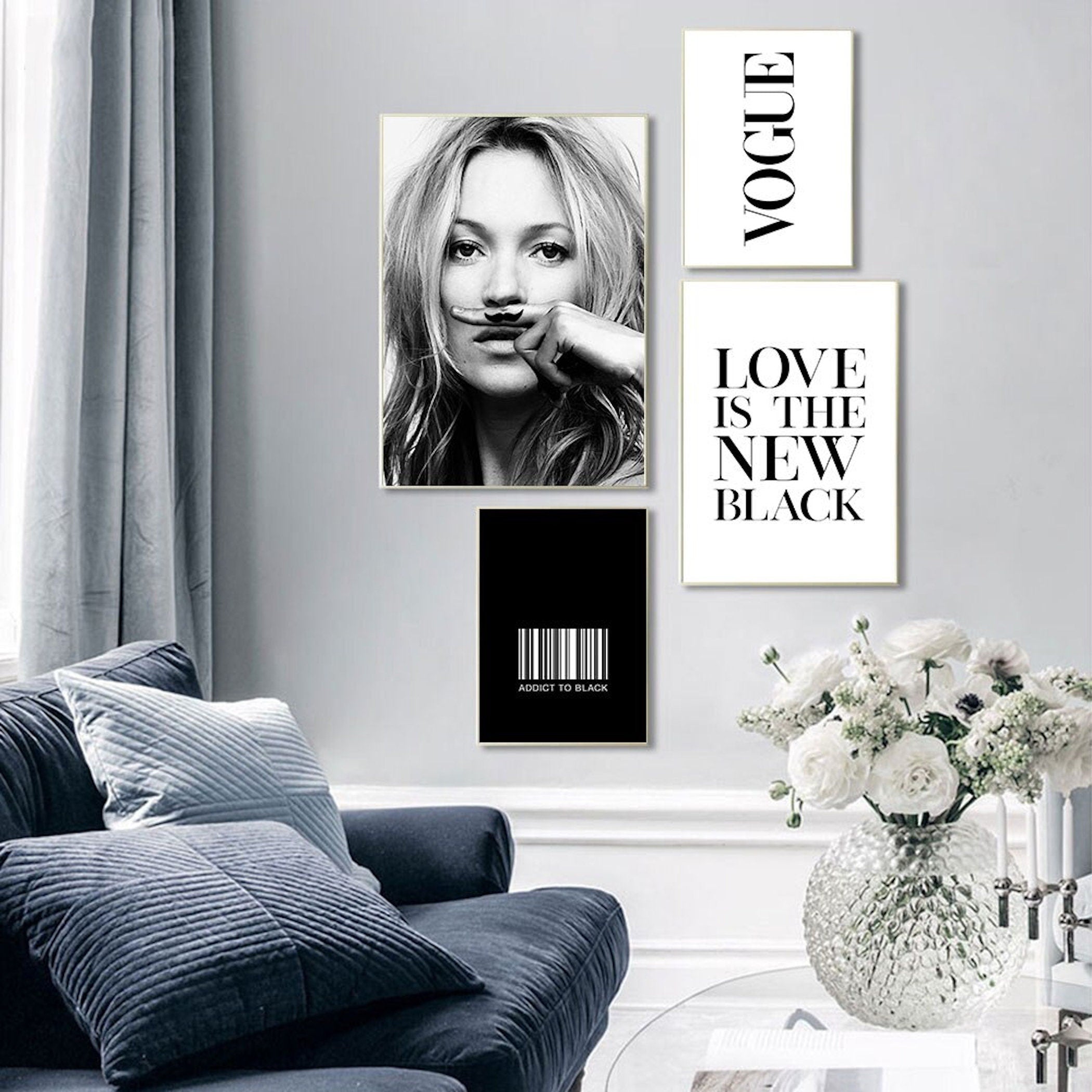 Svart-hvitt Plakatsett – Kate Moss Vogue Vintage-1