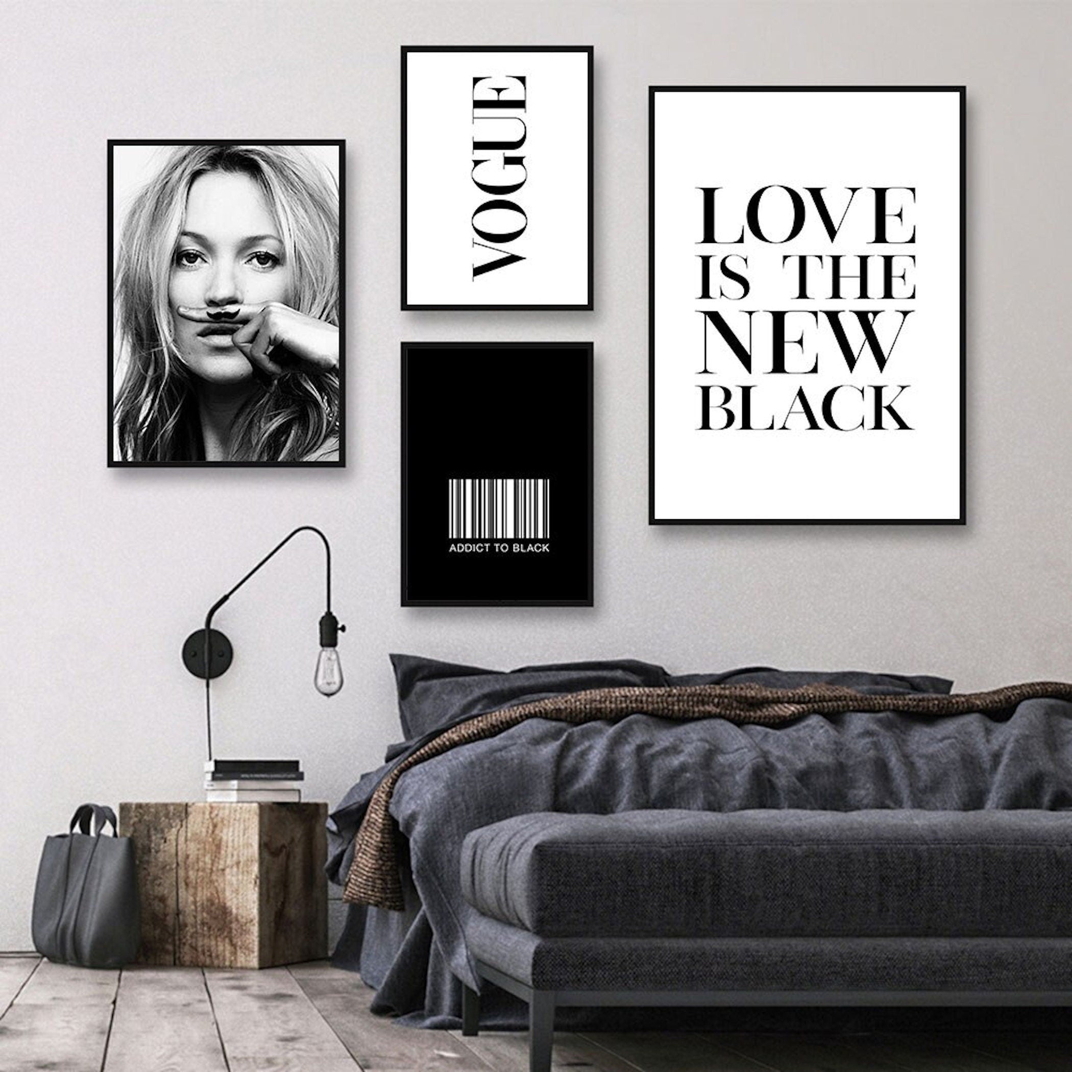 Svart-hvitt Plakatsett – Kate Moss Vogue Vintage-0